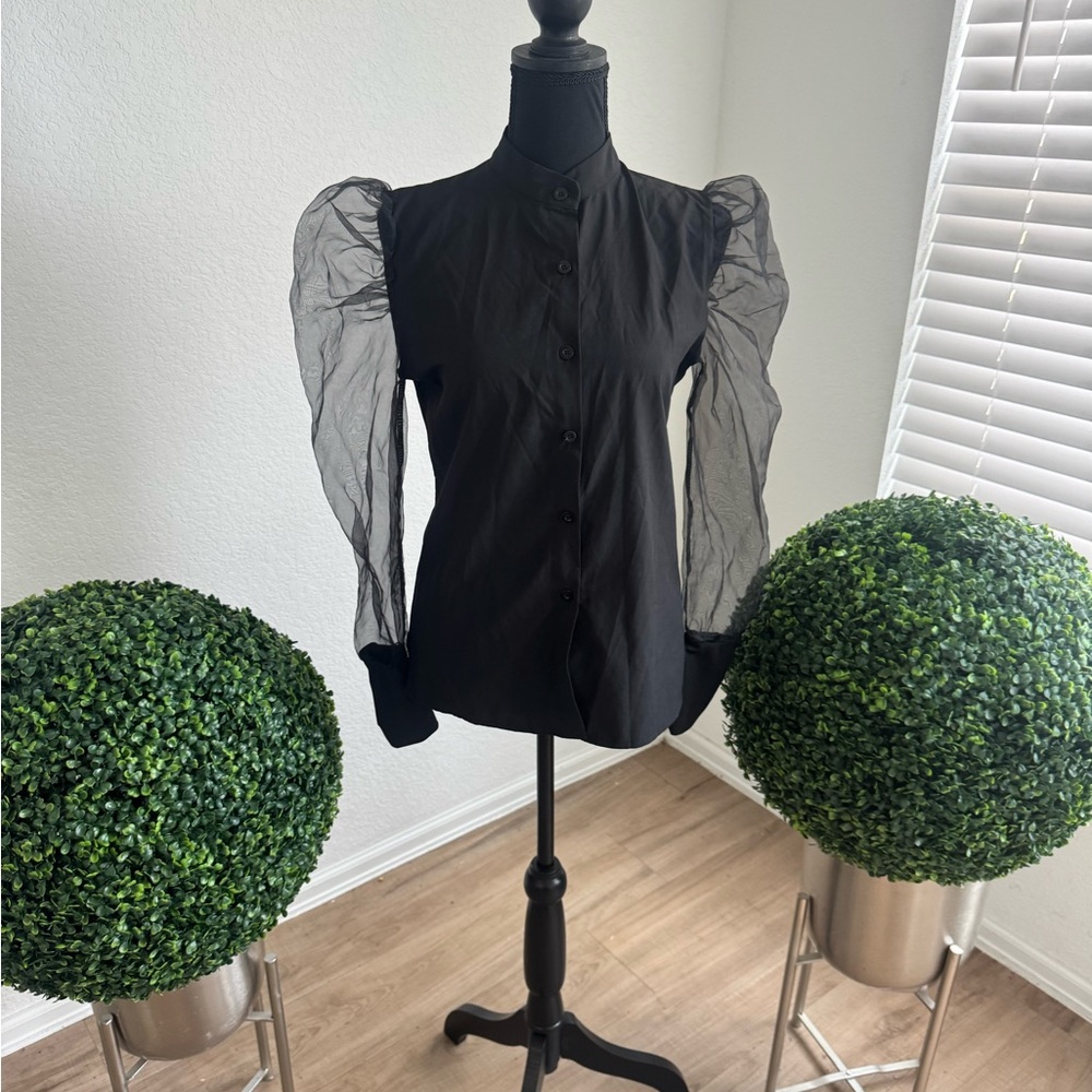 Elegant Black Sheer Sleeve Women's Top